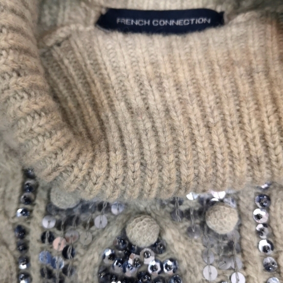 Y2k Vintage Light Grey Pewter Sequins Cable Knit Cap Sleeve Pullover Sweater - Picture 7 of 14